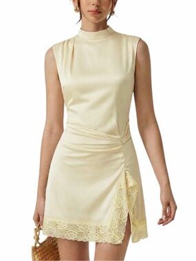 Commense Cream Satin Lace Trim Mini Slip Dress Medium NWT